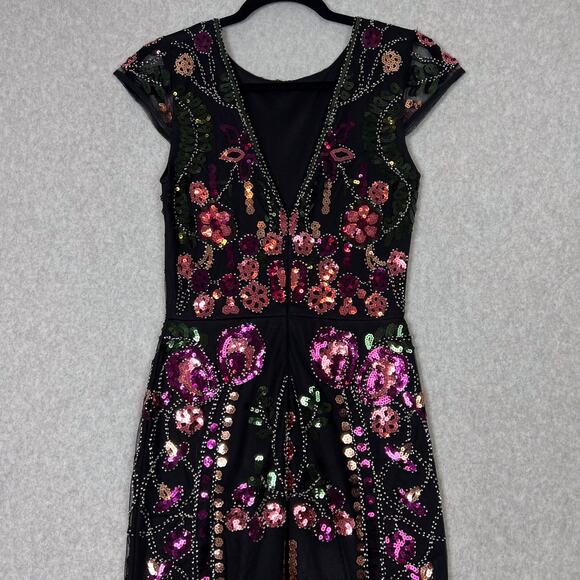 Lulus Black Era of Opulence Burgundy Sequin Cap Sleeve Maxi Dress Size Small - Picture 10 of 13